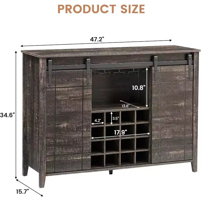 Mobile bar in legno 47 con anta scorrevole, moderno mobile per liquori, whisky e caffè con portabottiglie e portacalici