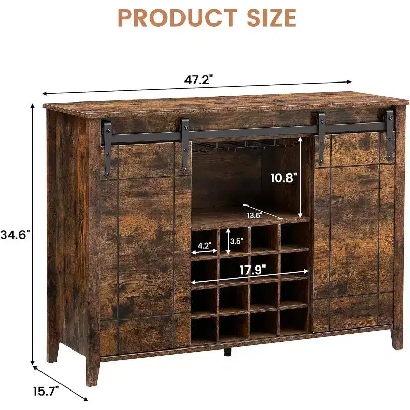 Mobile bar in legno 47 con anta scorrevole, moderno mobile per liquori, whisky e caffè con portabottiglie e portacalici