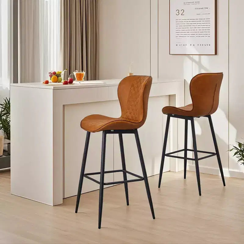 VECELO Sgabello da Bar Set di 2/4 in Ecopelle, Altezza Bancone con Gambe in Metallo e Poggiapiedi, Marrone