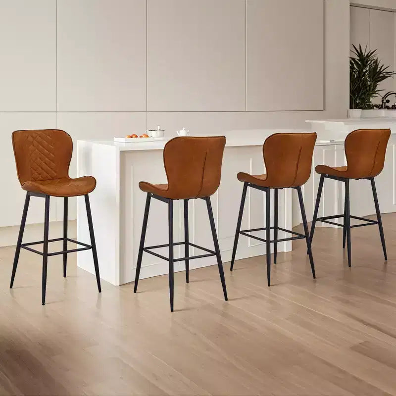 VECELO Sgabello da Bar Set di 2/4 in Ecopelle, Altezza Bancone con Gambe in Metallo e Poggiapiedi, Marrone
