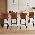 VECELO Sgabello da Bar Set di 2/4 in Ecopelle, Altezza Bancone con Gambe in Metallo e Poggiapiedi, Marrone