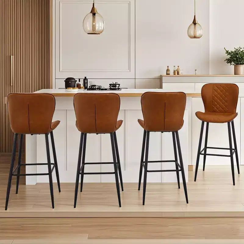 VECELO Sgabello da Bar Set di 2/4 in Ecopelle, Altezza Bancone con Gambe in Metallo e Poggiapiedi, Marrone