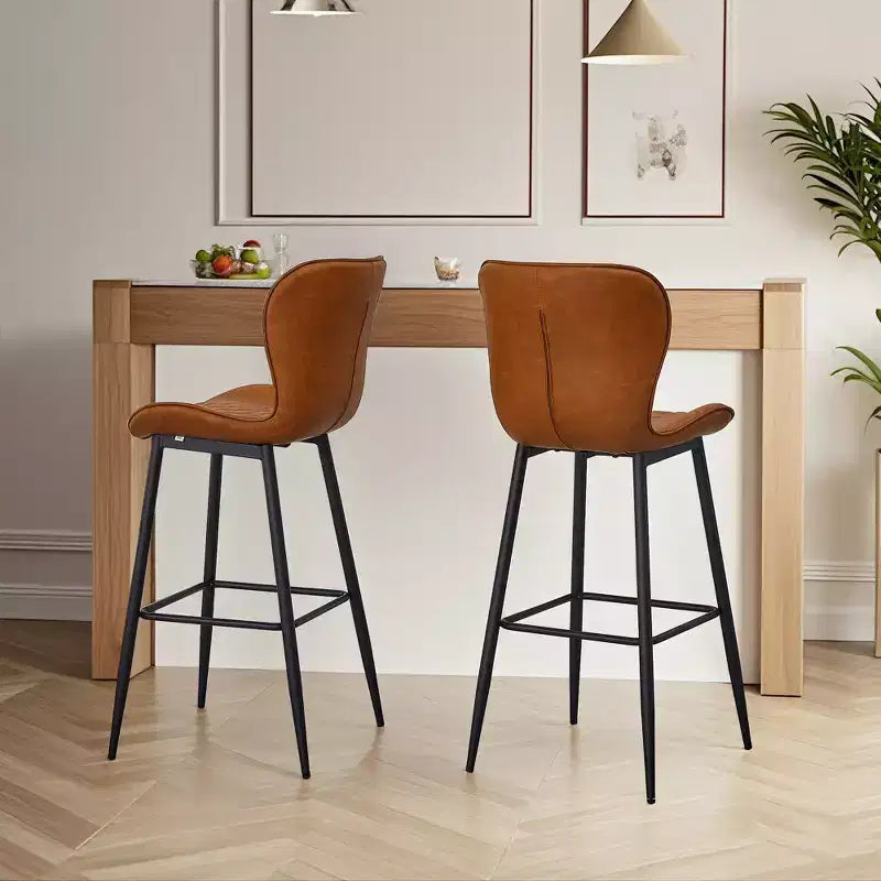 VECELO Sgabello da Bar Set di 2/4 in Ecopelle, Altezza Bancone con Gambe in Metallo e Poggiapiedi, Marrone