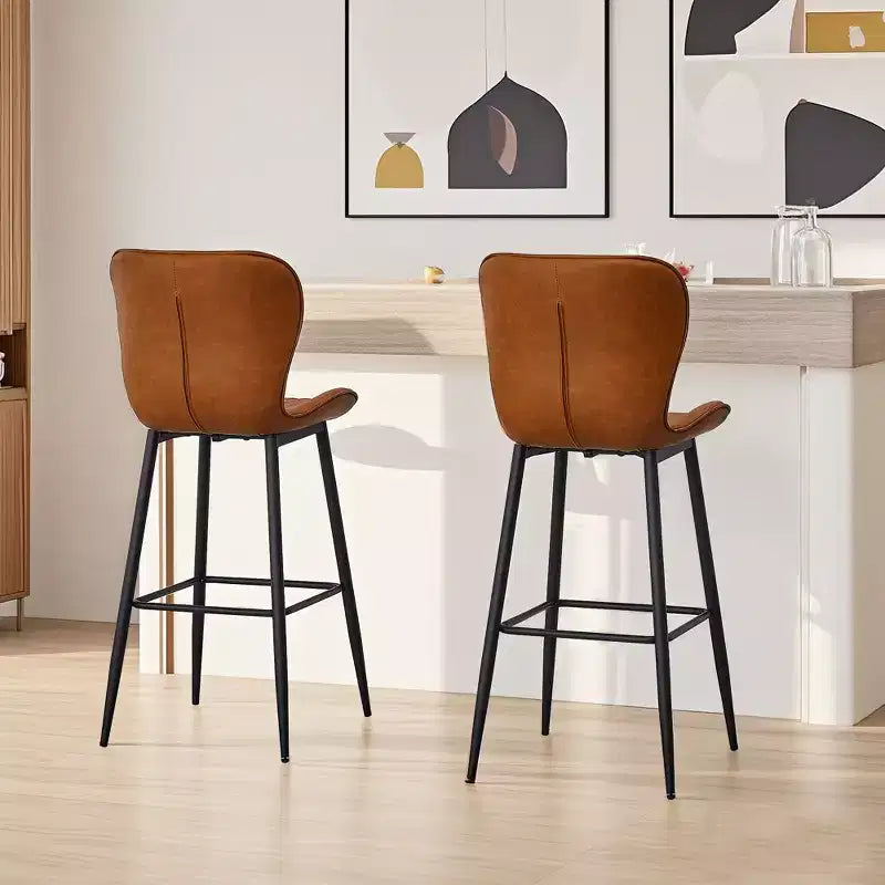VECELO Sgabello da Bar Set di 2/4 in Ecopelle, Altezza Bancone con Gambe in Metallo e Poggiapiedi, Marrone