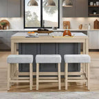 Set tavolo da pranzo e sgabelli da bar Okak da 4 pezzi in stile rustico per cucina, sala da pranzo, set tavolo da colazione in legno massello con presa di corrente