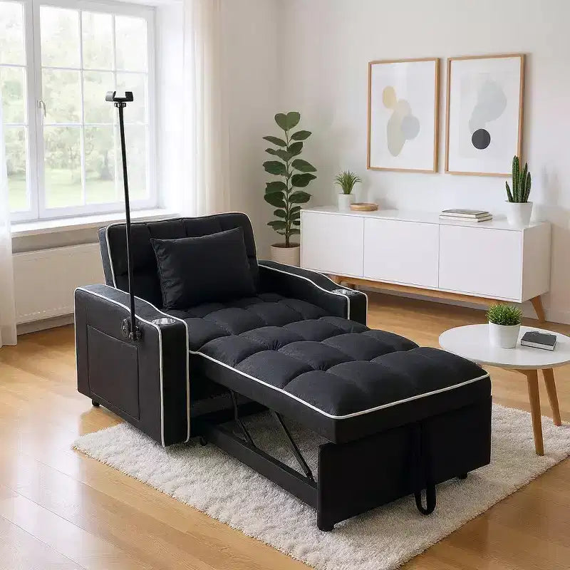 MAYEERTY Divano Letto Trasformabile 2-in-1 con Letto Estraibile Moderno Divano Letto Matrimoniale Regolabile per Soggiorno Nero