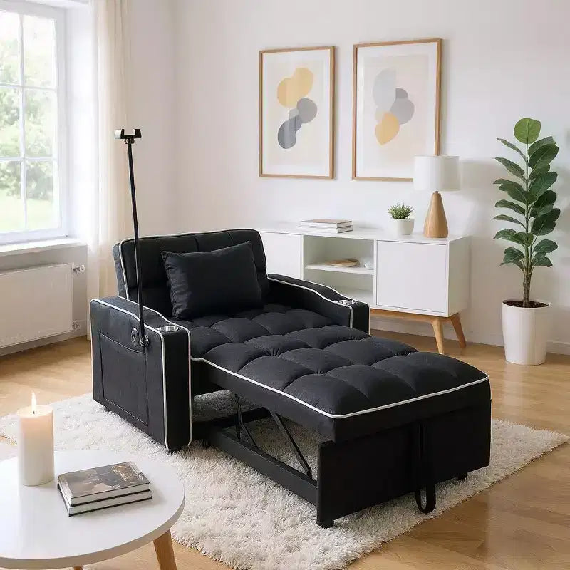 MAYEERTY Divano Letto Trasformabile 2-in-1 con Letto Estraibile Moderno Divano Letto Matrimoniale Regolabile per Soggiorno Nero