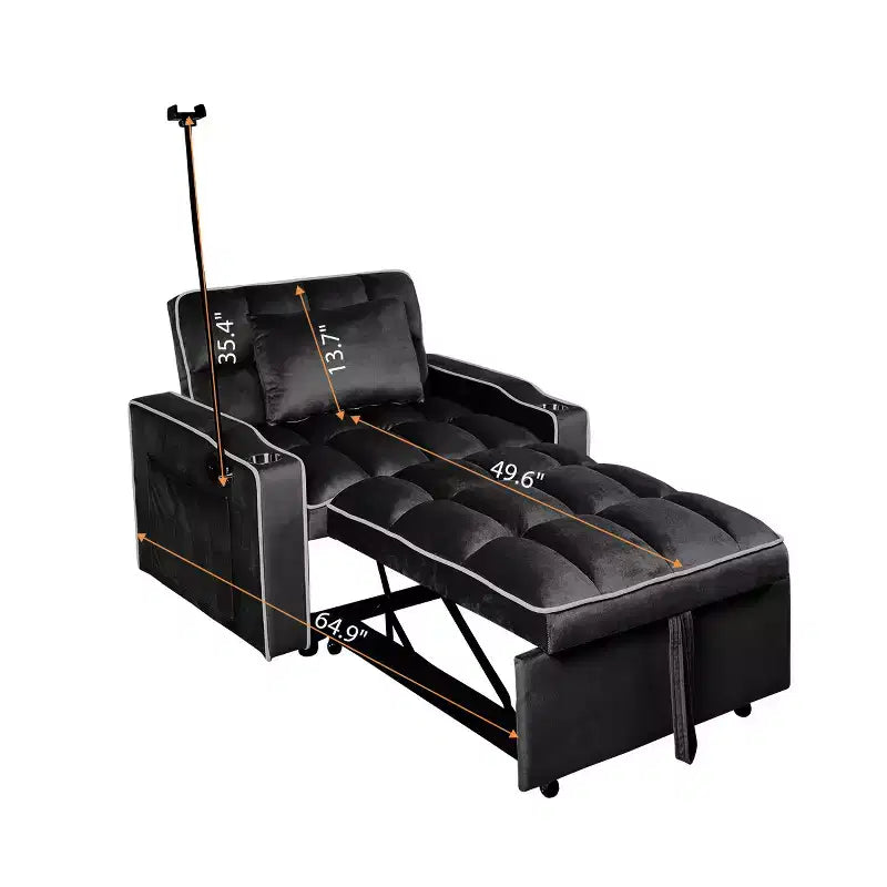 MAYEERTY Divano Letto Trasformabile 2-in-1 con Letto Estraibile Moderno Divano Letto Matrimoniale Regolabile per Soggiorno Nero