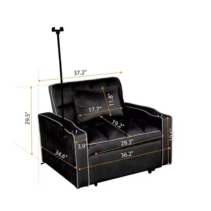MAYEERTY Divano Letto Trasformabile 2-in-1 con Letto Estraibile Moderno Divano Letto Matrimoniale Regolabile per Soggiorno Nero