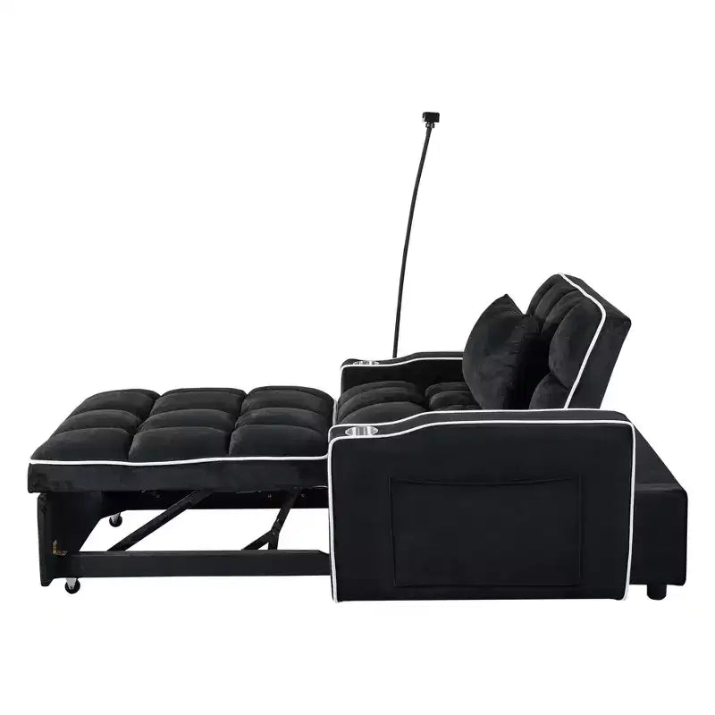 MAYEERTY Divano Letto Trasformabile 2-in-1 con Letto Estraibile Moderno Divano Letto Matrimoniale Regolabile per Soggiorno Nero