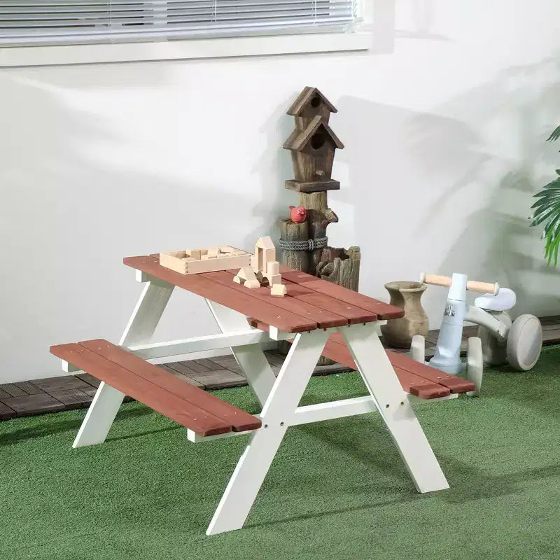 Set Tavolo da Picnic per Bambini Whisen, Set Tavolo e Panca in Legno, Regalo per Bambini dai 3 agli 8 Anni - Marrone