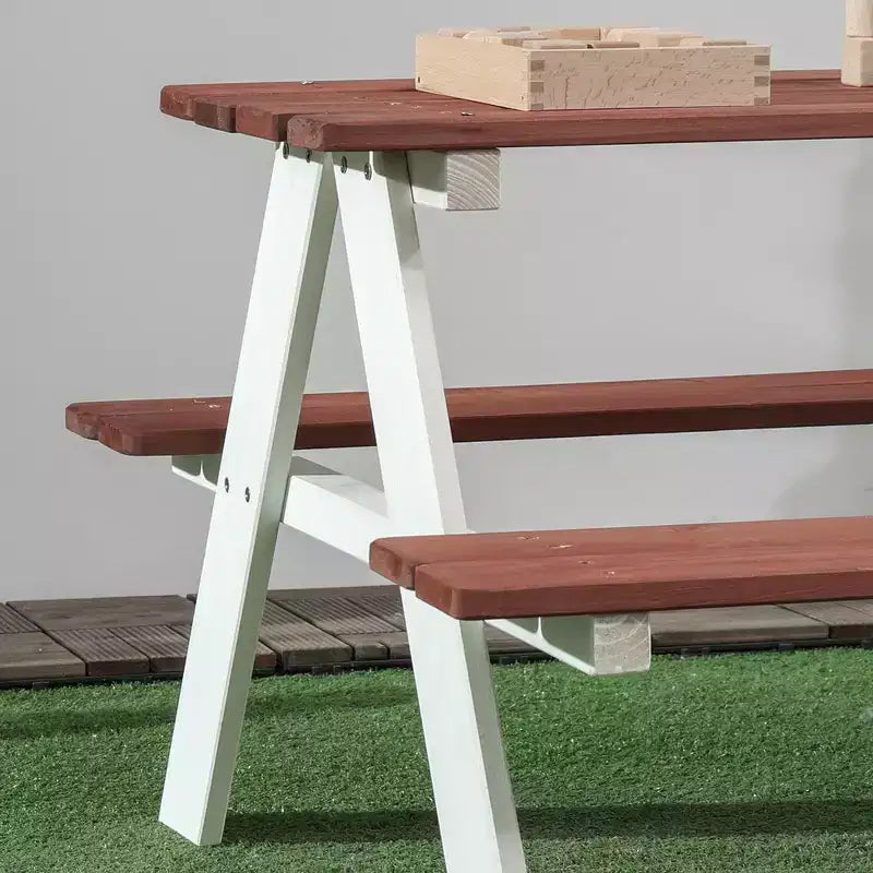 Set Tavolo da Picnic per Bambini Whisen, Set Tavolo e Panca in Legno, Regalo per Bambini dai 3 agli 8 Anni - Marrone