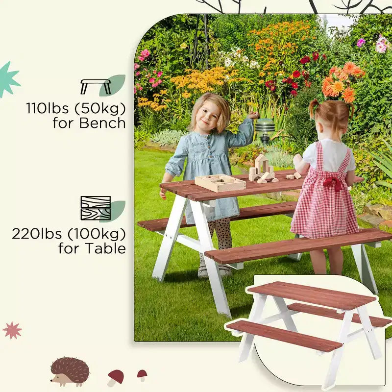 Set Tavolo da Picnic per Bambini Whisen, Set Tavolo e Panca in Legno, Regalo per Bambini dai 3 agli 8 Anni - Marrone