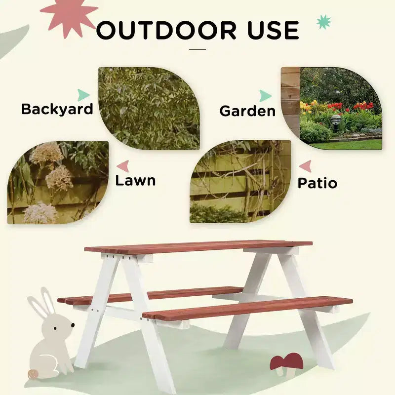Set Tavolo da Picnic per Bambini Whisen, Set Tavolo e Panca in Legno, Regalo per Bambini dai 3 agli 8 Anni - Marrone