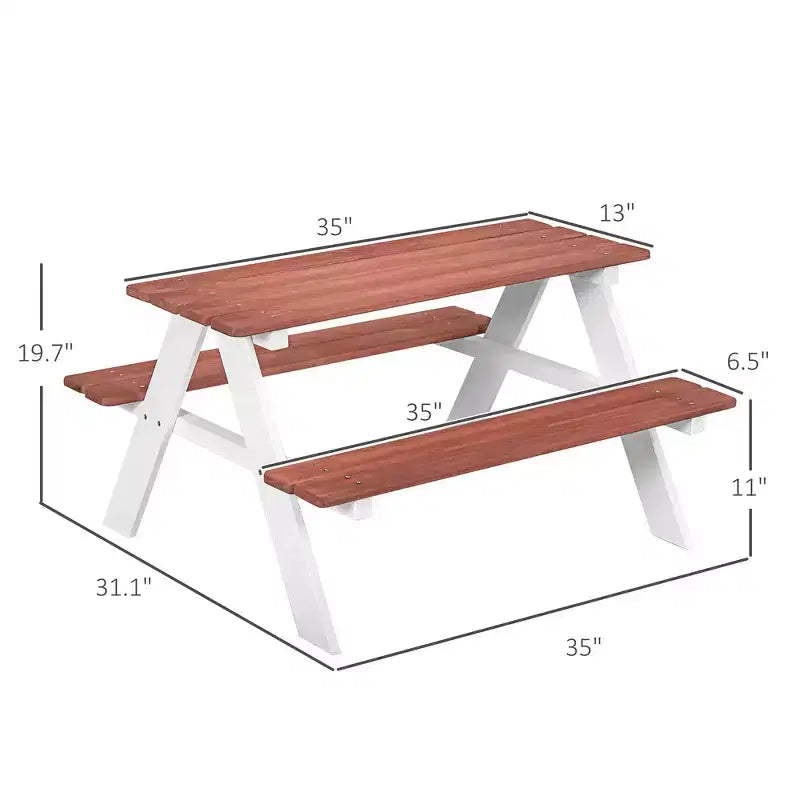 Set Tavolo da Picnic per Bambini Whisen, Set Tavolo e Panca in Legno, Regalo per Bambini dai 3 agli 8 Anni - Marrone