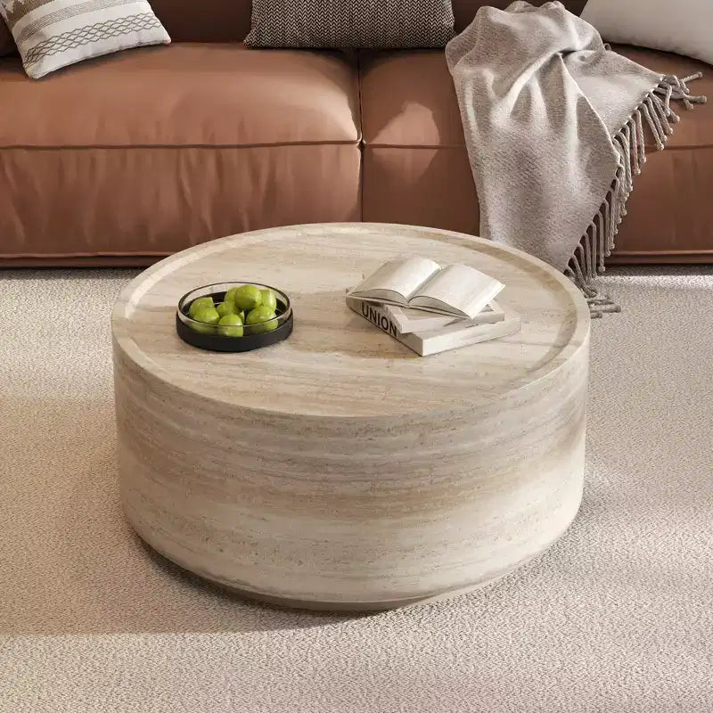 Tavolino Rotondo da Caffè, Tavolino da Cocktail, Tavolino a Tamburo, Tavolino da Salotto, Tavolino Laterale per Divano, Tavolino d'Appoggio con Motivo Marte, Nessun Montaggio Richiesto - ModernLuxe