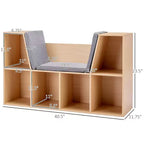 Whisen Libreria per bambini con 6 scomparti, angolo lettura e cuscino, organizer multiuso, regalo per bambini