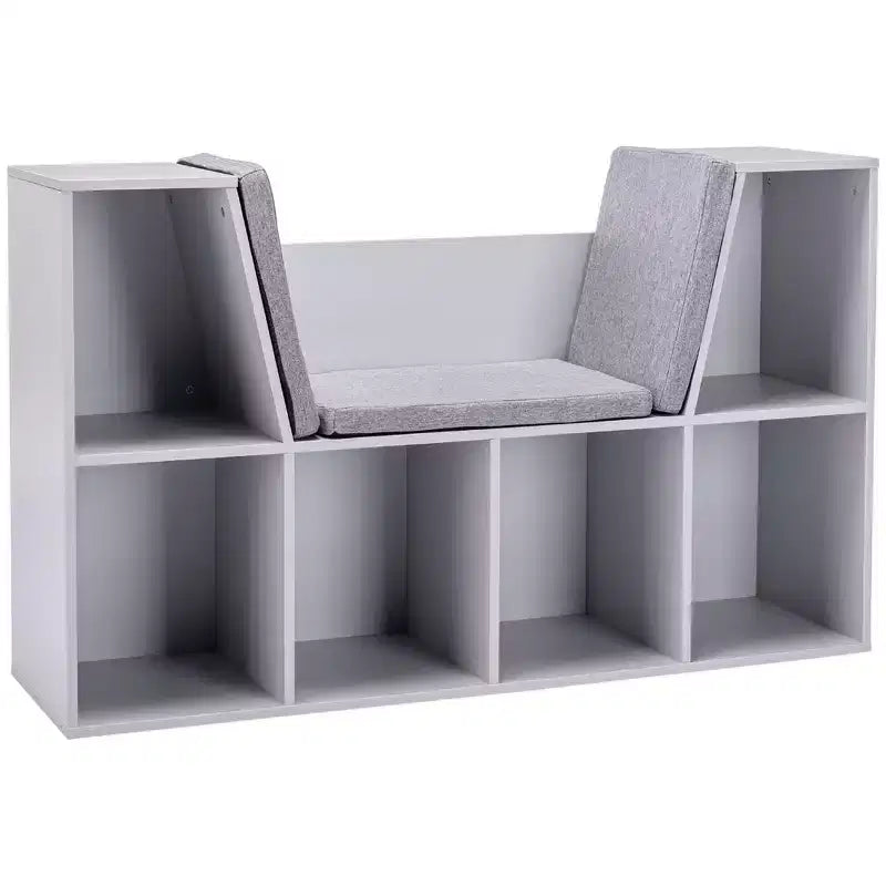 Whisen Libreria per bambini con 6 scomparti, angolo lettura e cuscino, organizer multiuso, regalo per bambini