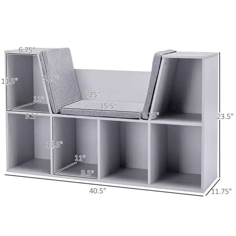 Whisen Libreria per bambini con 6 scomparti, angolo lettura e cuscino, organizer multiuso, regalo per bambini