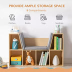 Whisen Libreria per bambini con 6 scomparti, angolo lettura e cuscino, organizer multiuso, regalo per bambini