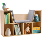 Whisen Libreria per bambini con 6 scomparti, angolo lettura e cuscino, organizer multiuso, regalo per bambini