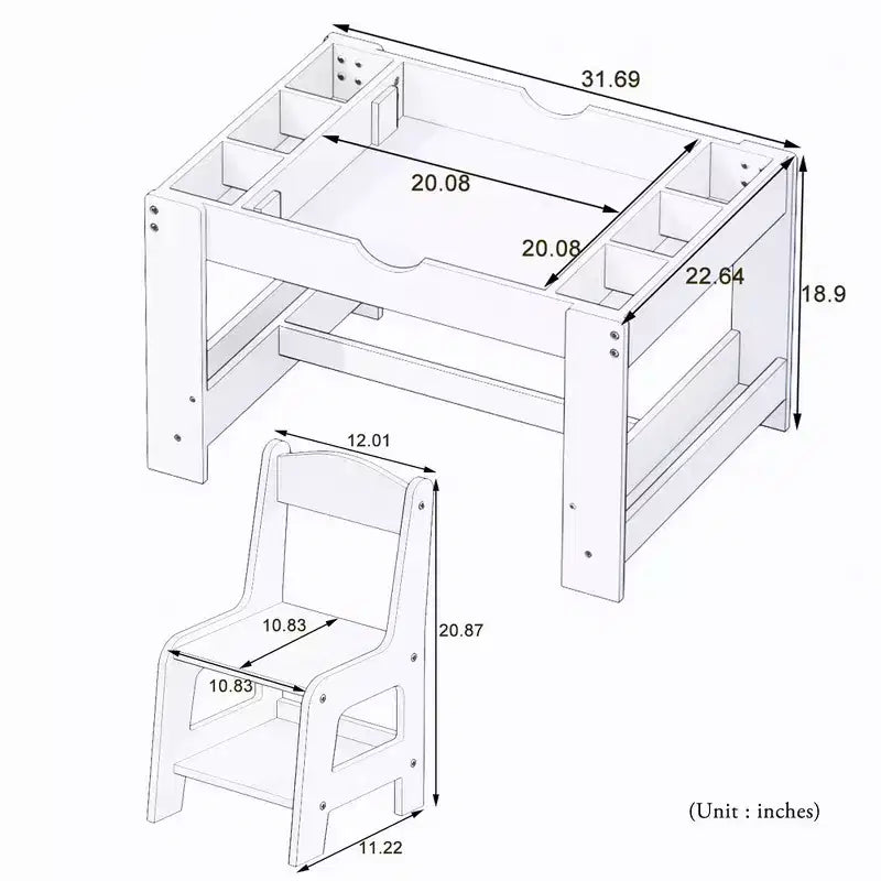 Tavolo da gioco e set di 2 sedie 2 in 1 Whisen Kids, con 7 scomparti portaoggetti, compatibile con i mattoncini LEGO – Bianco e verde