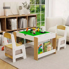 Tavolo da gioco e set di 2 sedie 2 in 1 Whisen Kids, con 7 scomparti portaoggetti, compatibile con i mattoncini LEGO – Bianco e verde