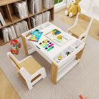 Tavolo da gioco e set di 2 sedie 2 in 1 Whisen Kids, con 7 scomparti portaoggetti, compatibile con i mattoncini LEGO – Bianco e verde