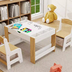 Tavolo da gioco e set di 2 sedie 2 in 1 Whisen Kids, con 7 scomparti portaoggetti, compatibile con i mattoncini LEGO – Bianco e verde