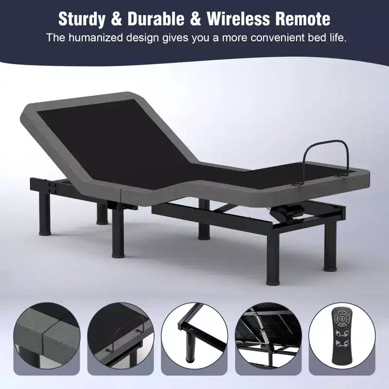 Struttura letto regolabile Dyonery Twin XL con altezza delle gambe regolabile, sollevamento separato per testa/piedi, robusta in metallo, gravità 0/anti-russamento, facile montaggio, silenziosa