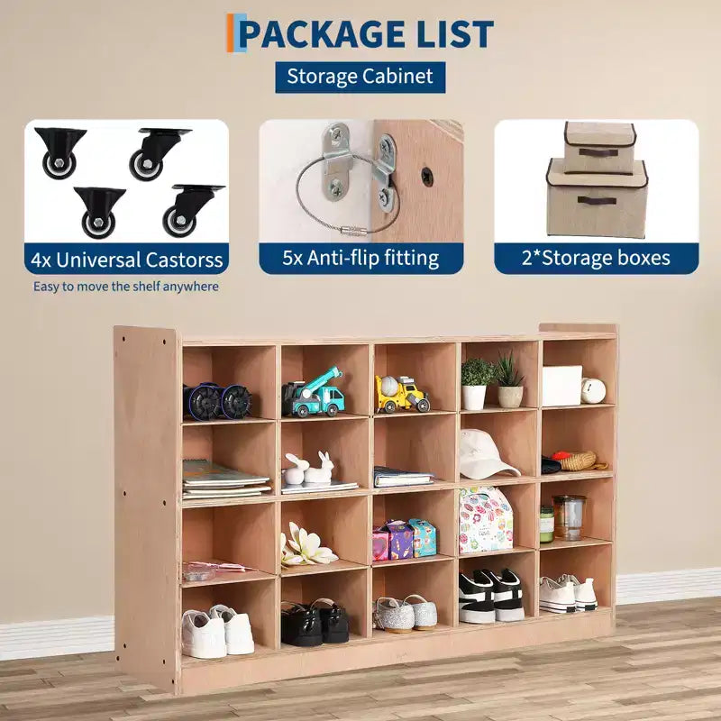 COZONY 47 Mobile con Ripiani a Scomparsa e 4 Ruote, Contenitori Organizer con 2 Box, Libreria per Casa, Scuola e Asilo
