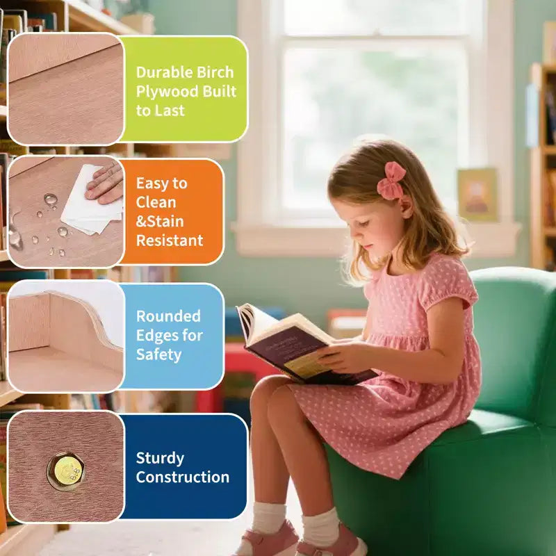 COZONY 47 Mobile con Ripiani a Scomparsa e 4 Ruote, Contenitori Organizer con 2 Box, Libreria per Casa, Scuola e Asilo