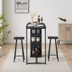 Set da 3 Pezzi Tavolo da Bar e Sedie per 2 Persone, Tavolo da Pranzo Altezza Bancone con 2 Sgabelli e Scaffali, Ideale per Piccoli Spazi, Appartamenti, Cucine