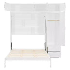 Letto a parete a scomparsa Queen Murphy con armadio, letto a scomparsa Queen Size con armadio contenitore e ripiani per camera degli ospiti