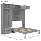 Letto a parete a scomparsa Queen Murphy con armadio, letto a scomparsa Queen Size con armadio contenitore e ripiani per camera degli ospiti