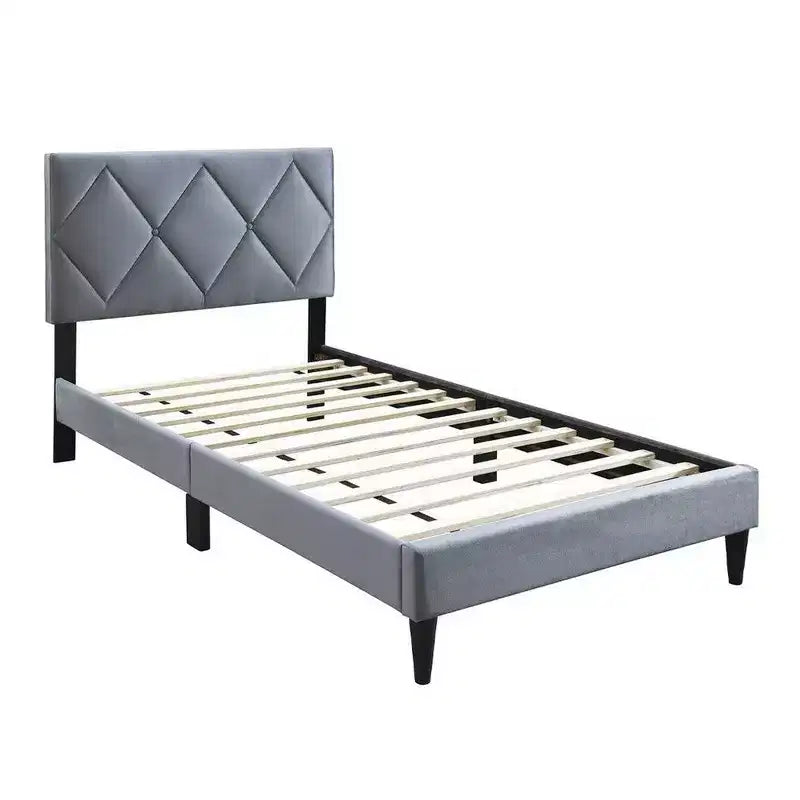 Letto Matrimoniale Royal Hampton, Rivestimento in Velluto Grigio Trapuntato, Impuntura a Rombo