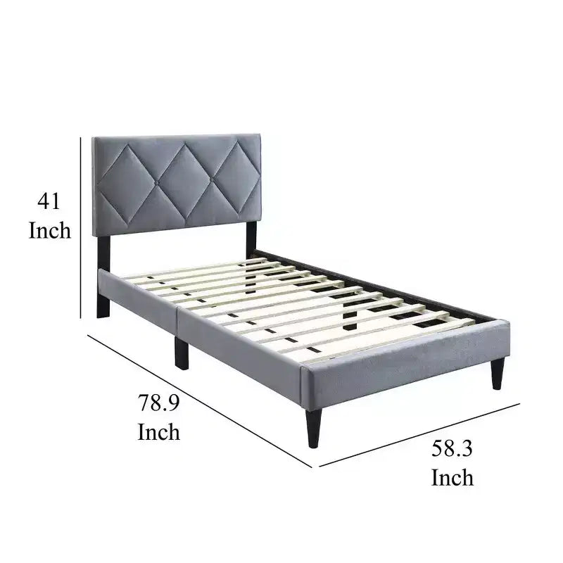 Letto Matrimoniale Royal Hampton, Rivestimento in Velluto Grigio Trapuntato, Impuntura a Rombo
