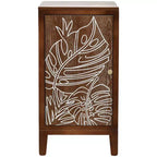 Tavolino d'appoggio eHemco Tropical Monstera con Accento per Porta, Stile Moderno Retrò, 16,5 x 14 x 31 Pollici, Finitura Noce Antico