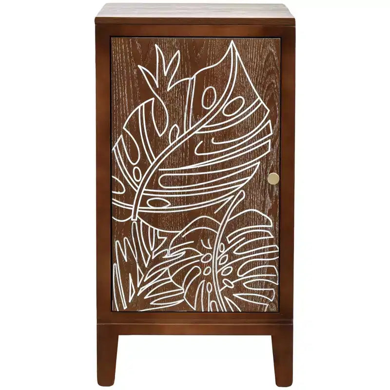 Tavolino d'appoggio eHemco Tropical Monstera con Accento per Porta, Stile Moderno Retrò, 16,5 x 14 x 31 Pollici, Finitura Noce Antico