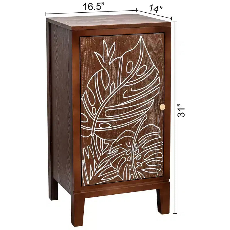 Tavolino d'appoggio eHemco Tropical Monstera con Accento per Porta, Stile Moderno Retrò, 16,5 x 14 x 31 Pollici, Finitura Noce Antico