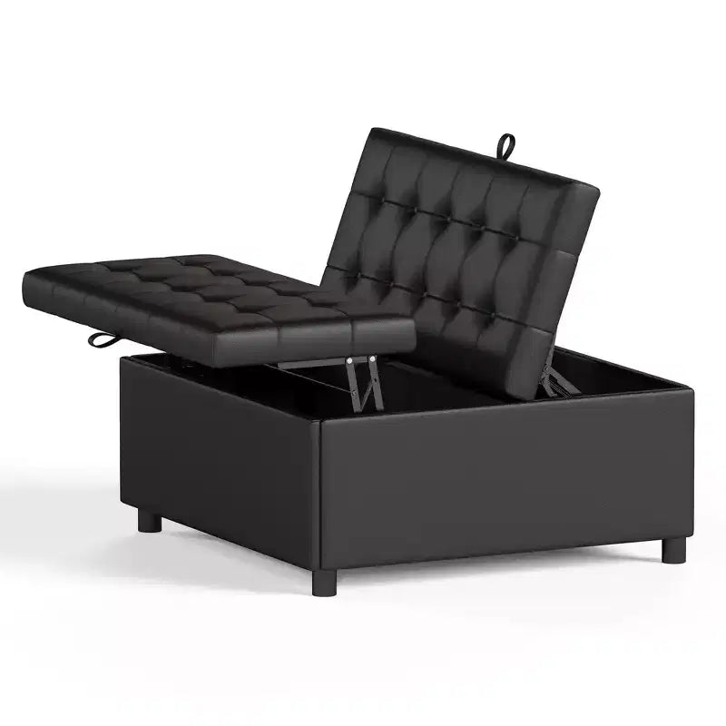 TYBOATLE Pouf quadrato da 35,5 pollici con contenitore, tavolino da caffè grande, pouf grande da 500 libbre con contenitore per soggiorno, nero