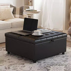 TYBOATLE Pouf quadrato da 35,5 pollici con contenitore, tavolino da caffè grande, pouf grande da 500 libbre con contenitore per soggiorno, nero