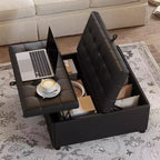 TYBOATLE Pouf quadrato da 35,5 pollici con contenitore, tavolino da caffè grande, pouf grande da 500 libbre con contenitore per soggiorno, nero