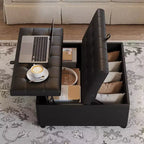 TYBOATLE Pouf quadrato da 35,5 pollici con contenitore, tavolino da caffè grande, pouf grande da 500 libbre con contenitore per soggiorno, nero