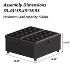 TYBOATLE Pouf quadrato da 35,5 pollici con contenitore, tavolino da caffè grande, pouf grande da 500 libbre con contenitore per soggiorno, nero