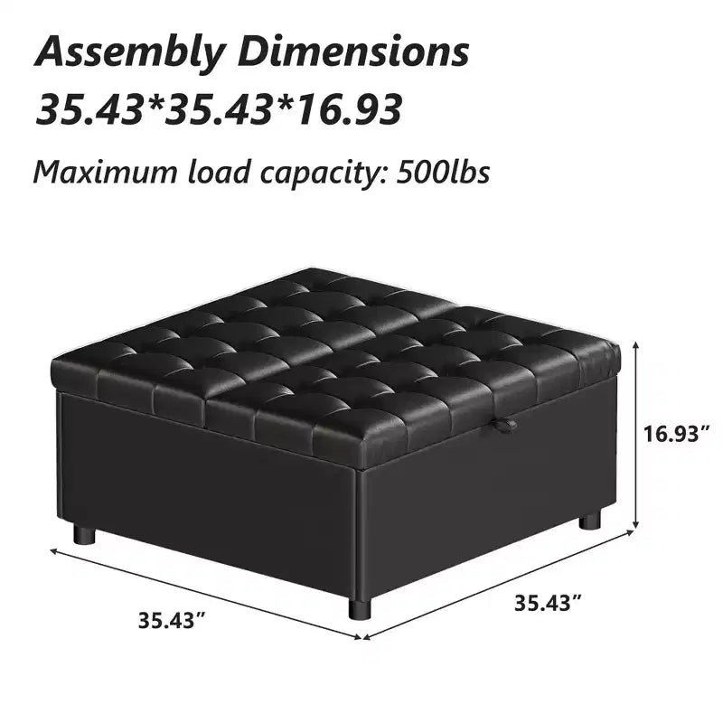 TYBOATLE Pouf quadrato da 35,5 pollici con contenitore, tavolino da caffè grande, pouf grande da 500 libbre con contenitore per soggiorno, nero