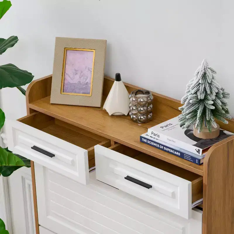 Okak - Scarpiera moderna in legno con 2 cassetti e 3 ante a ribalta, Scarpiera da ingresso con ampio spazio di archiviazione