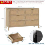 Comò a 6 cassetti per camera da letto, cassettiera in rattan con maniglie in metallo, cassettiera in legno stile rustico per camera da letto, soggiorno, ufficio
