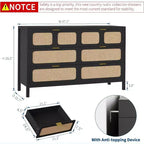 Comò a 6 cassetti per camera da letto, cassettiera in rattan con maniglie in metallo, cassettiera in legno stile rustico per camera da letto, soggiorno, ufficio