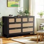 Comò a 6 cassetti per camera da letto, cassettiera in rattan con maniglie in metallo, cassettiera in legno stile rustico per camera da letto, soggiorno, ufficio